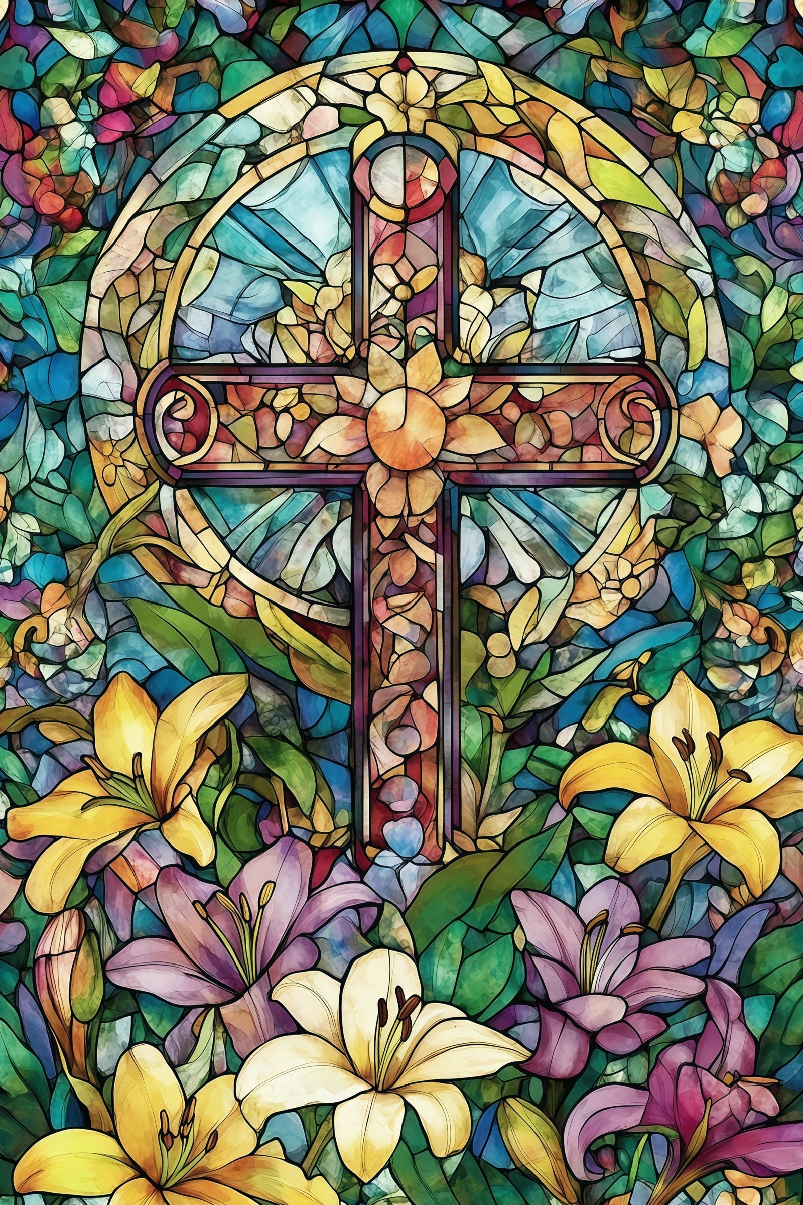 Toile de fond Pâques Croix Florale Église Gothique CSH61-14