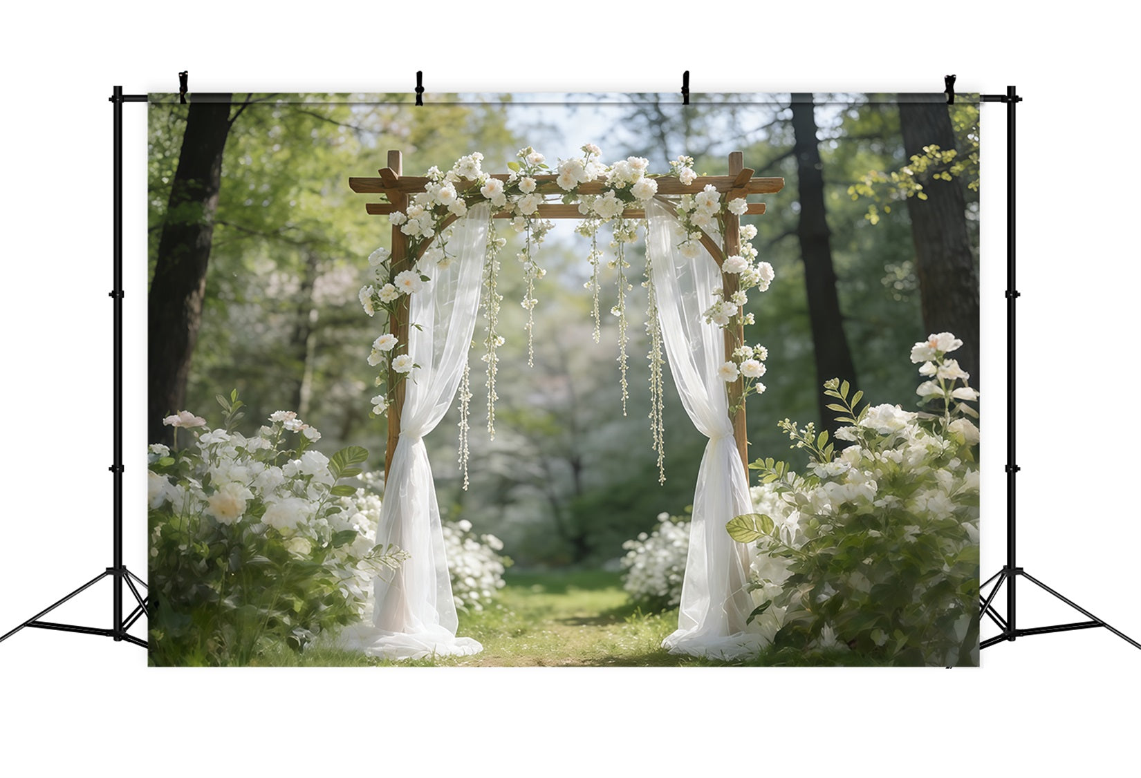 Fond Photo Printemps Arche Jardin Fleurs Blanches CSH61-141