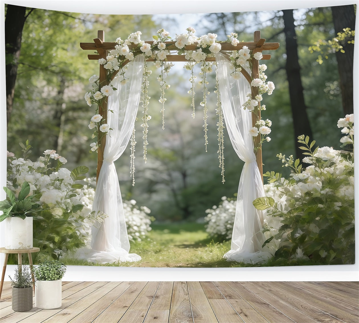 Fond Photo Printemps Arche Jardin Fleurs Blanches CSH61-141