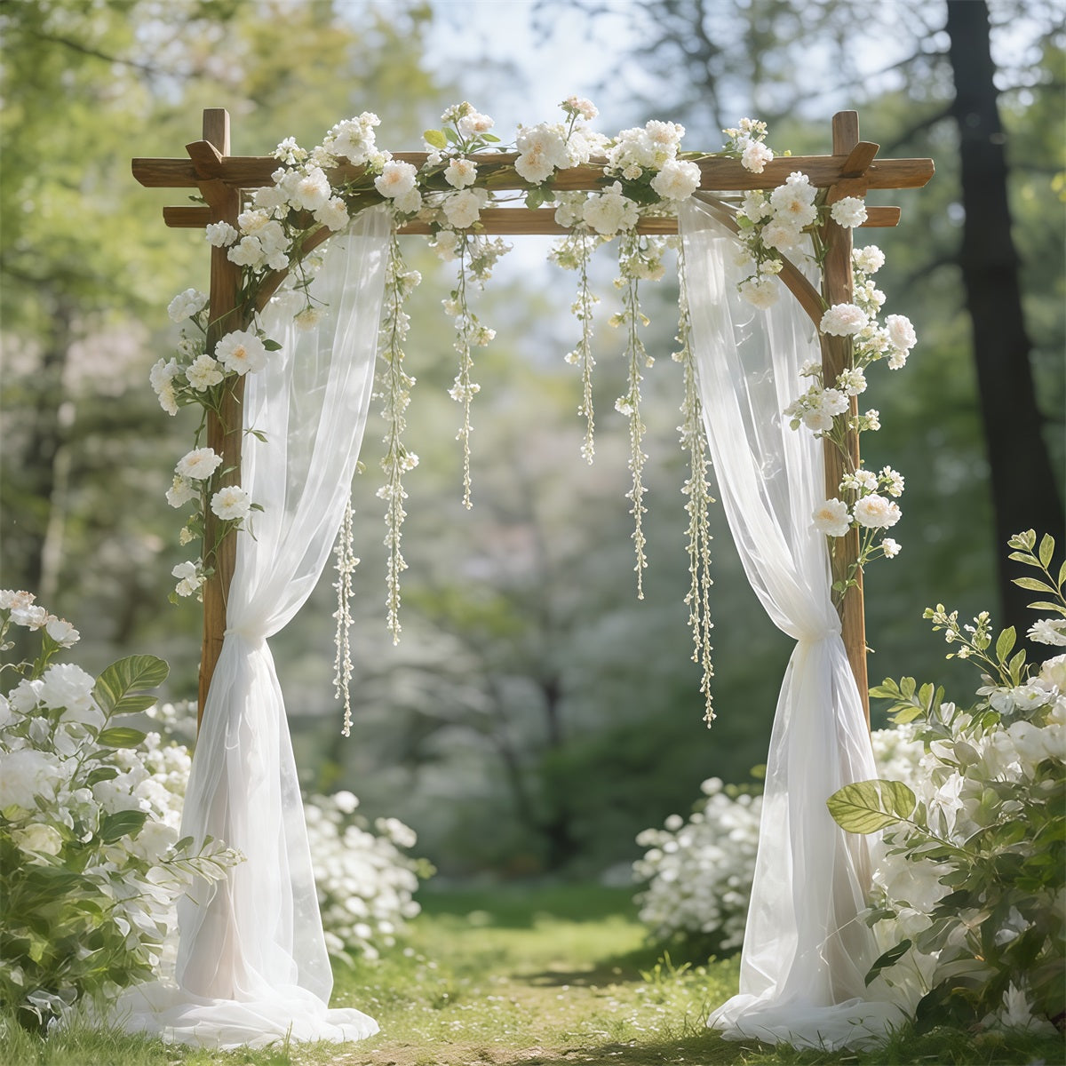 Fond Photo Printemps Arche Jardin Fleurs Blanches CSH61-141