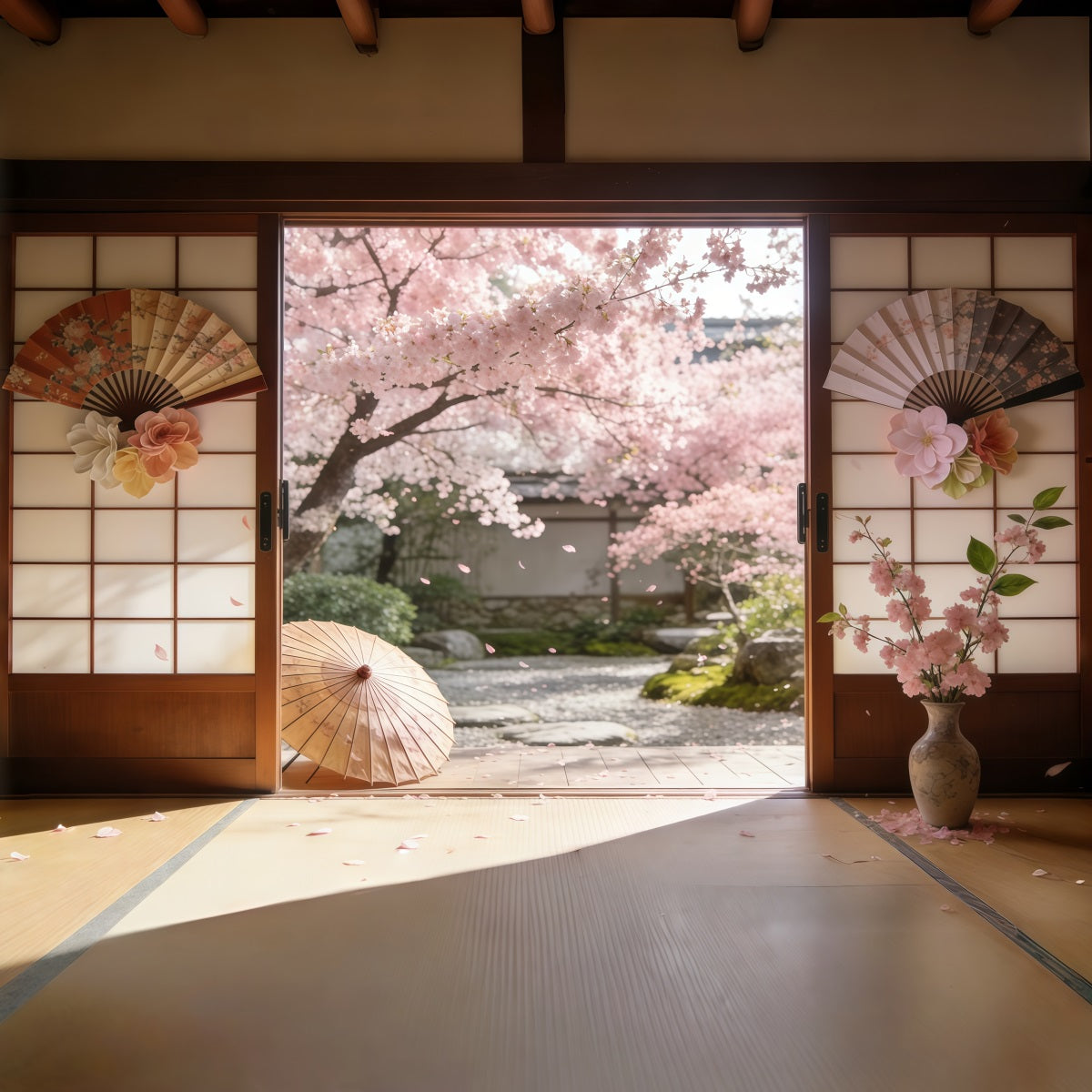Toile de fond Printemps Cour Sakura Portes Coulissantes CSH61-142