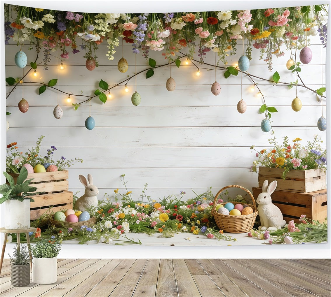 Toile de fond Photo Fleur Jardin Lapin Œufs Pastel CSH61-144