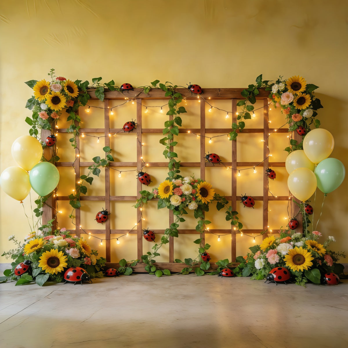 Fond Photo Printemps Treillis Tournesols Lumières Ballons CSH61-149