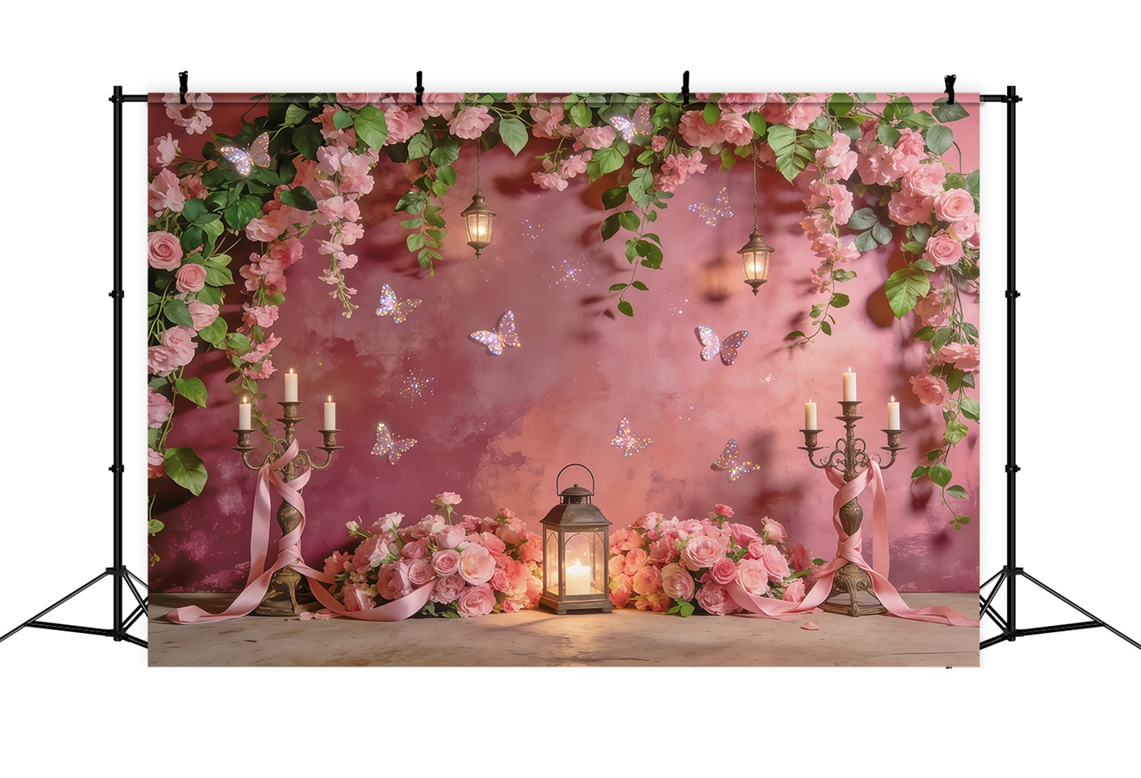 Toile de fond Fleur Lanterne Rose Papillon Lueur CSH61-154