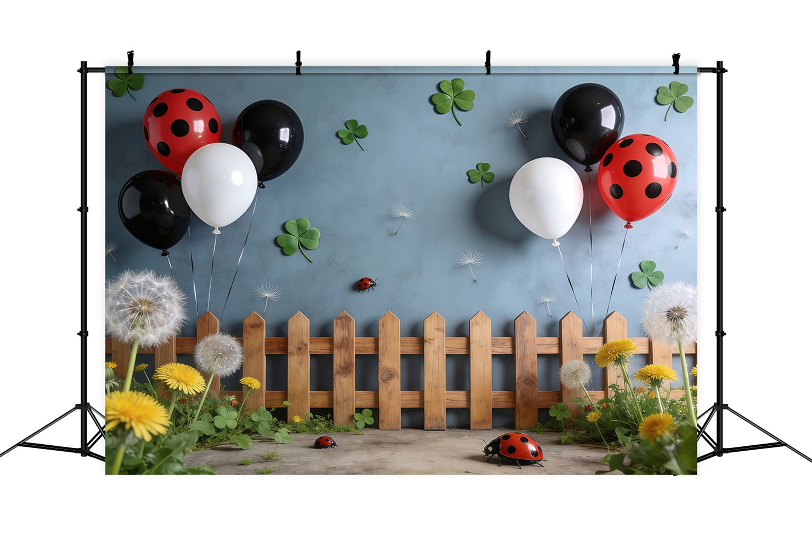 Toile de fond Photo Printemps Clôture Ballons Trèfle Pissenlit CSH61-156