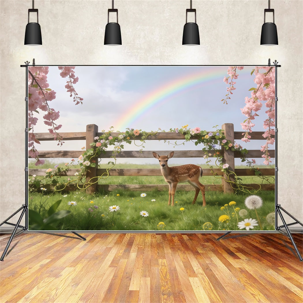 Fond Photo Printemps Prairie Faon Arc-En-Ciel Fleurs CSH61-157