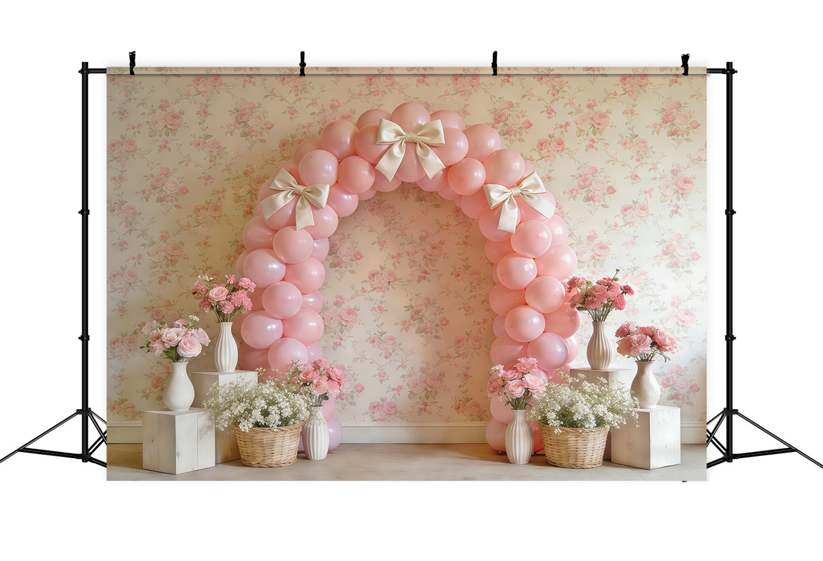 Fond Studio Photo Floral Mur Décor Floral Arche Nœud Rose CSH61-159