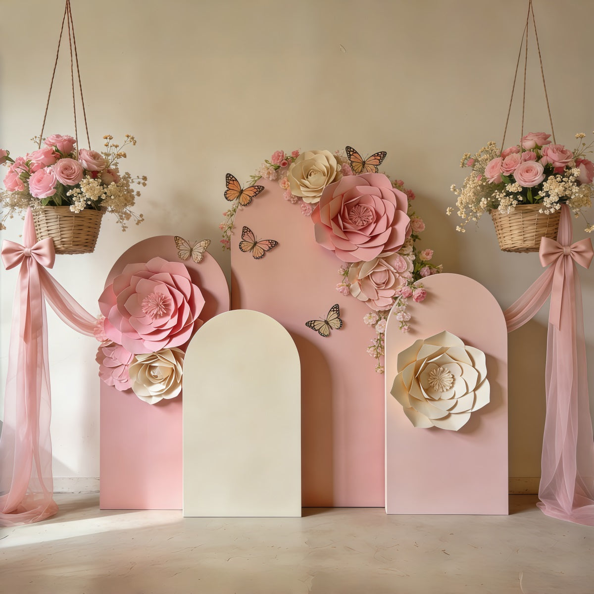 Toile de fond Fleur Arche Fleurs Blush Nœud Drapé CSH61-162