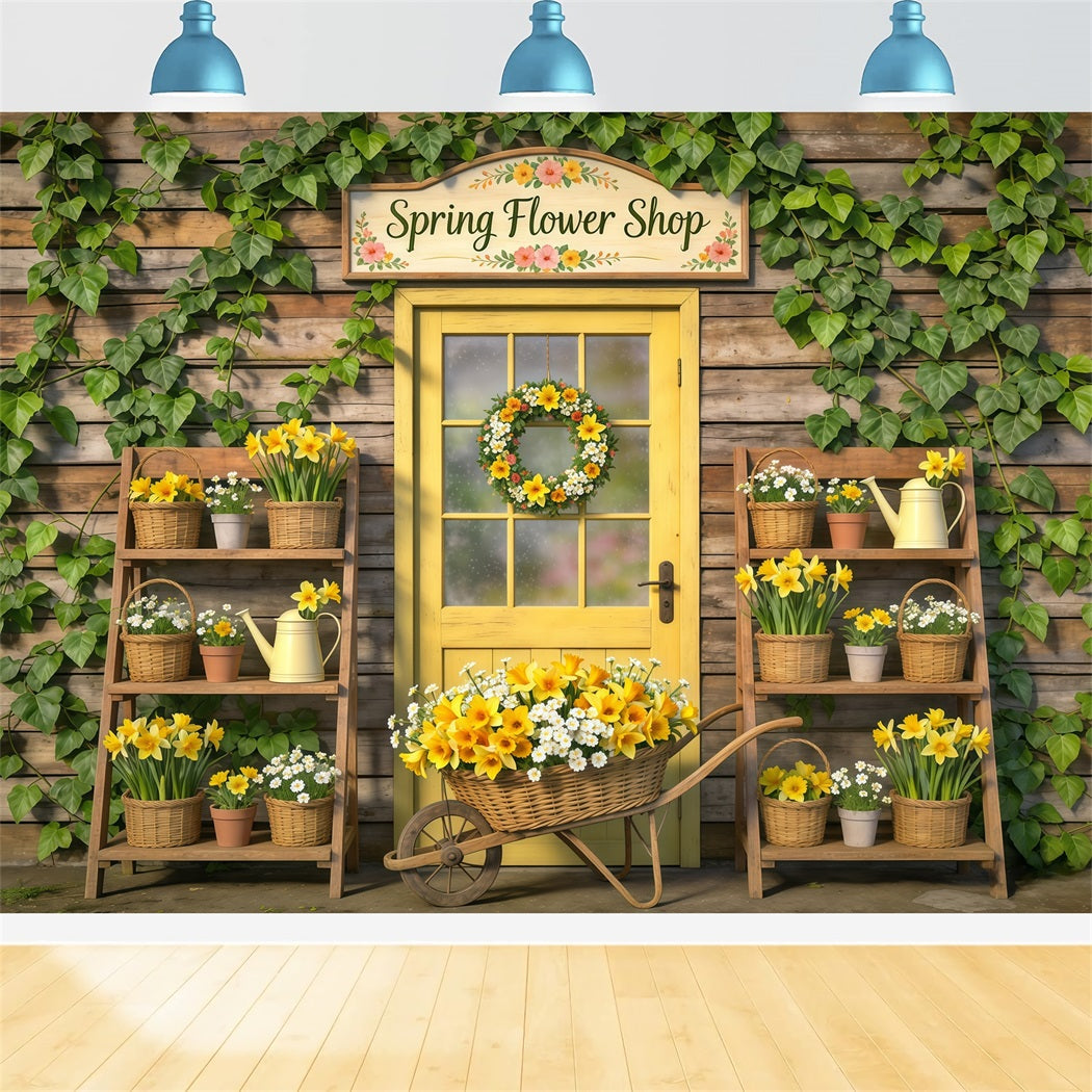 Fond Photo Floral Porte Jaune Paniers Floraux CSH61-169