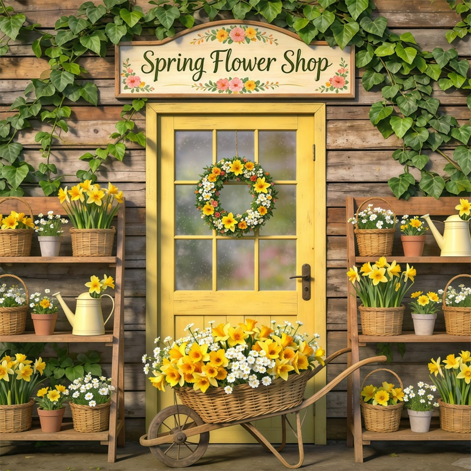 Fond Photo Floral Porte Jaune Paniers Floraux CSH61-169
