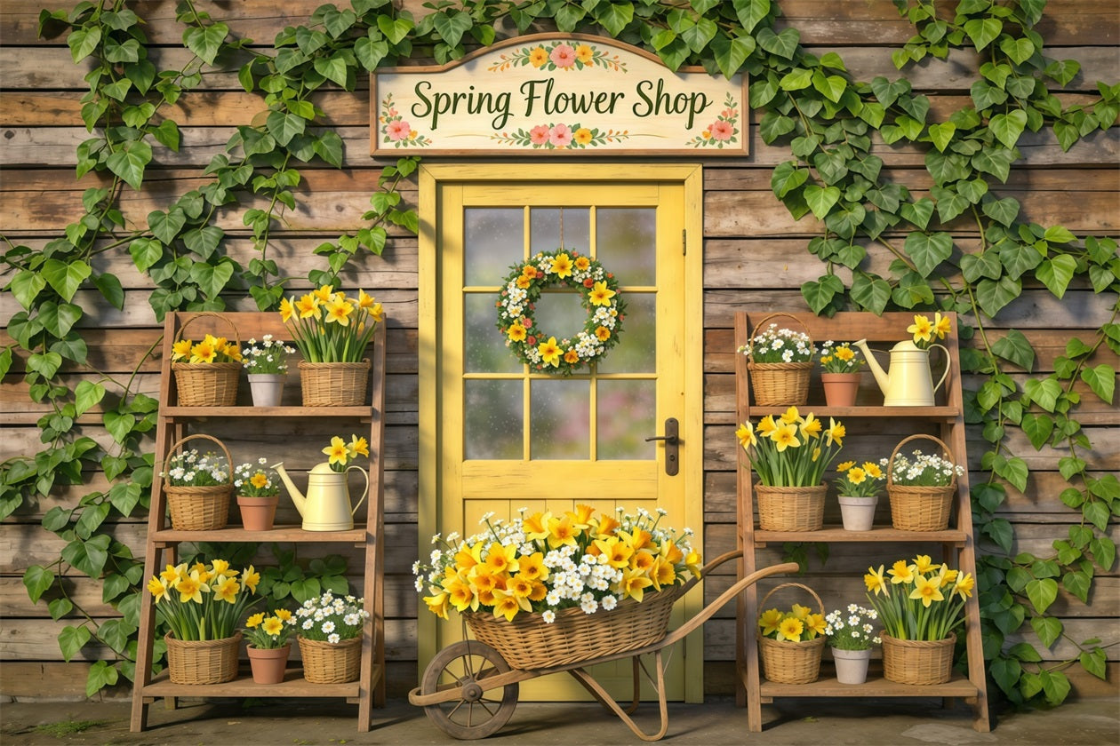 Fond Photo Floral Porte Jaune Paniers Floraux CSH61-169