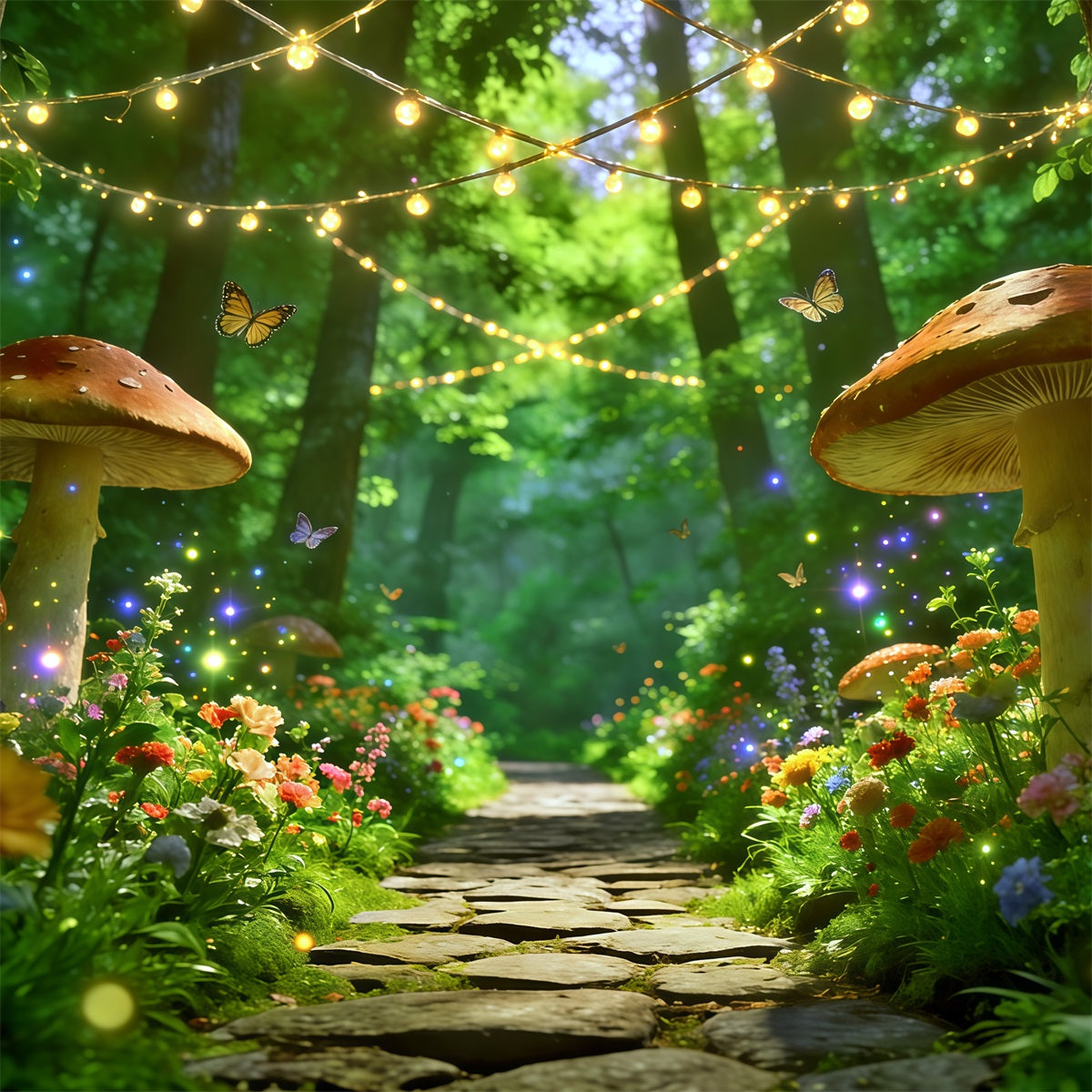 Toile de fond Fleur Chemin Lumière Champignons Enchanté CSH61-170