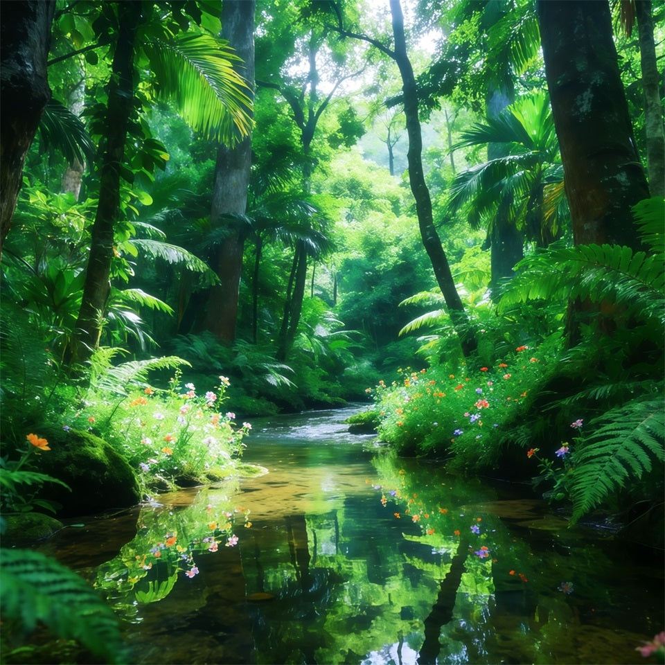 Toile de Fond Forêt Tropicale Ruisseau Émeraude Jungle Lumière CSH61-198