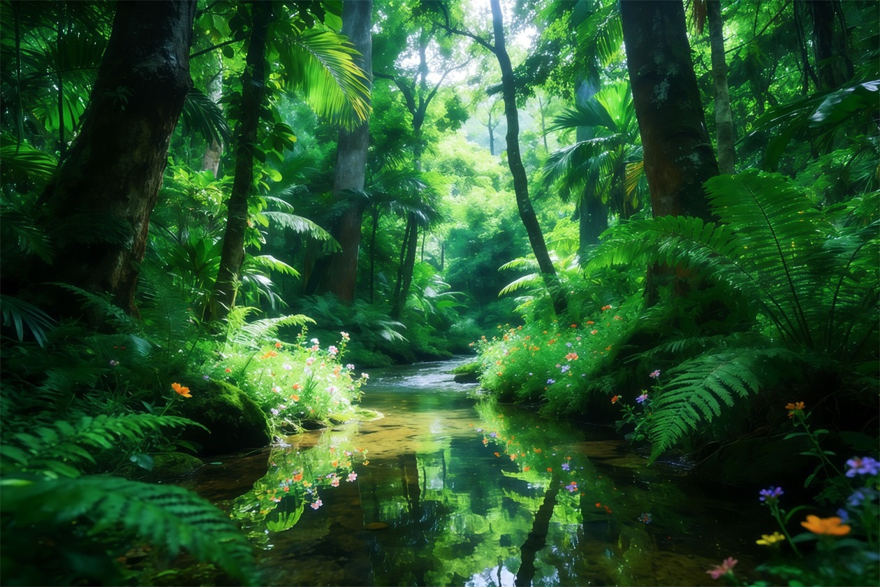 Toile de Fond Forêt Tropicale Ruisseau Émeraude Jungle Lumière CSH61-198