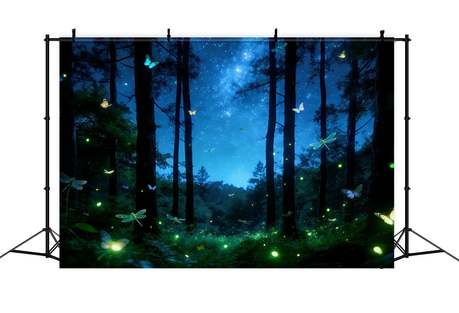 Toile de Fond Forêt Enchantée Bosquet Rêve Papillons Ciel Étoilé CSH61-207