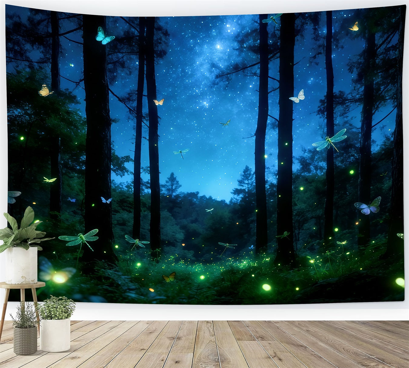 Toile de Fond Forêt Enchantée Bosquet Rêve Papillons Ciel Étoilé CSH61-207