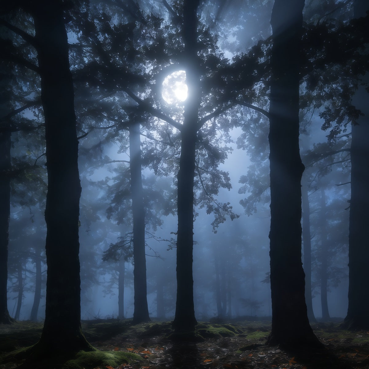 Toile de Fond Forêt Inquiétante Pins Ombres Brume Clair De Lune CSH61-215