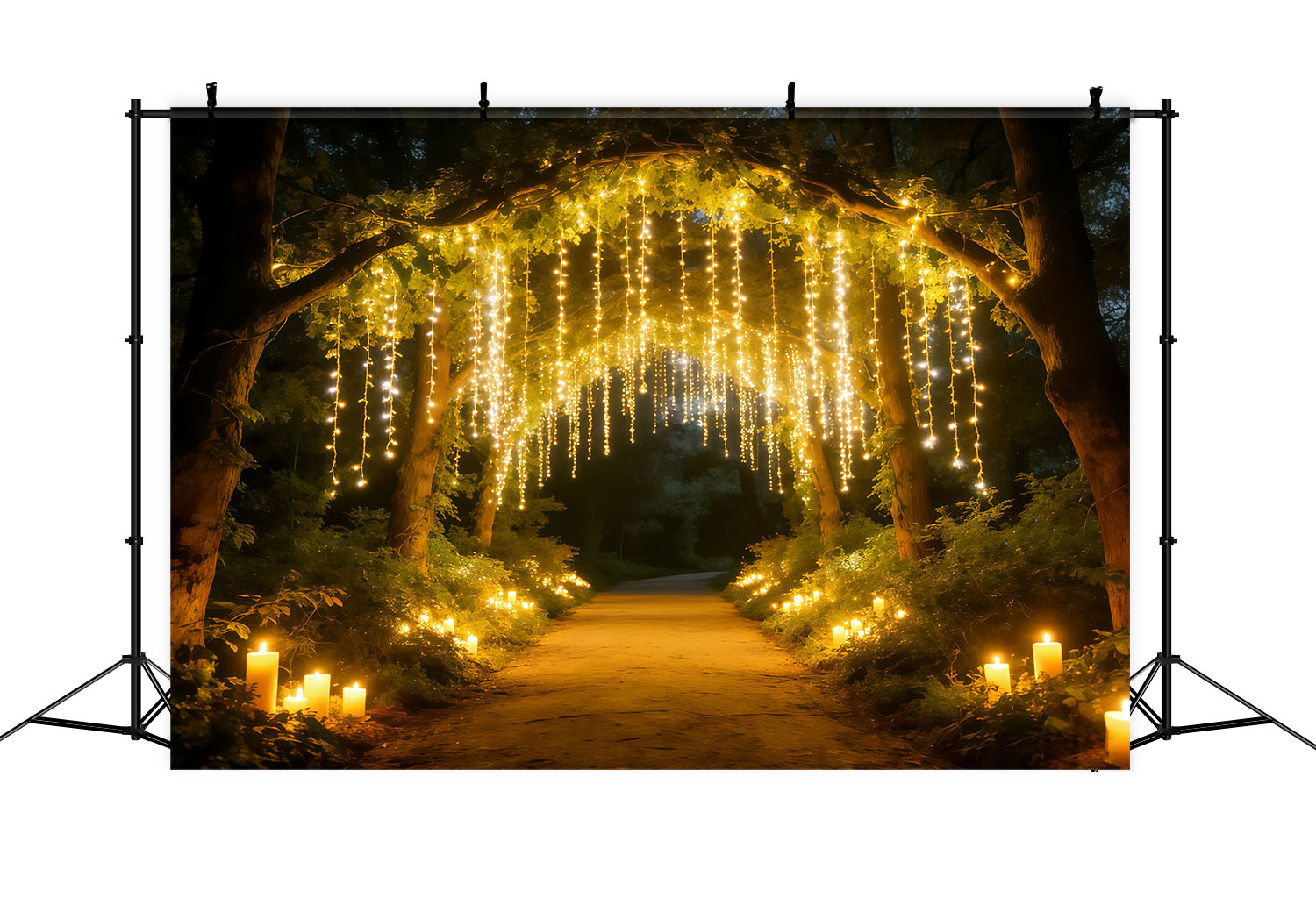 Toile de Fond Forêt Nocturne Rideau Lumière Dorée Sentier Forêt CSH61-217
