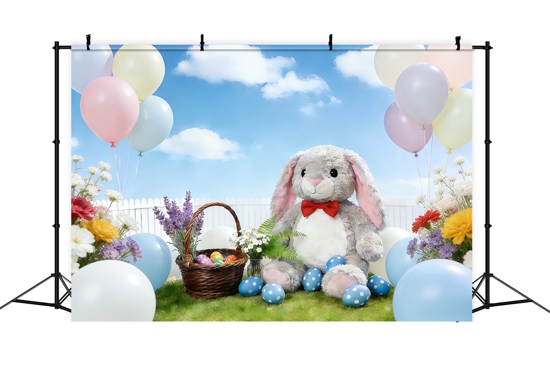 Toile de fond Pâques Jardin Fleurs Printanières Ballons Pastel CSH61-26