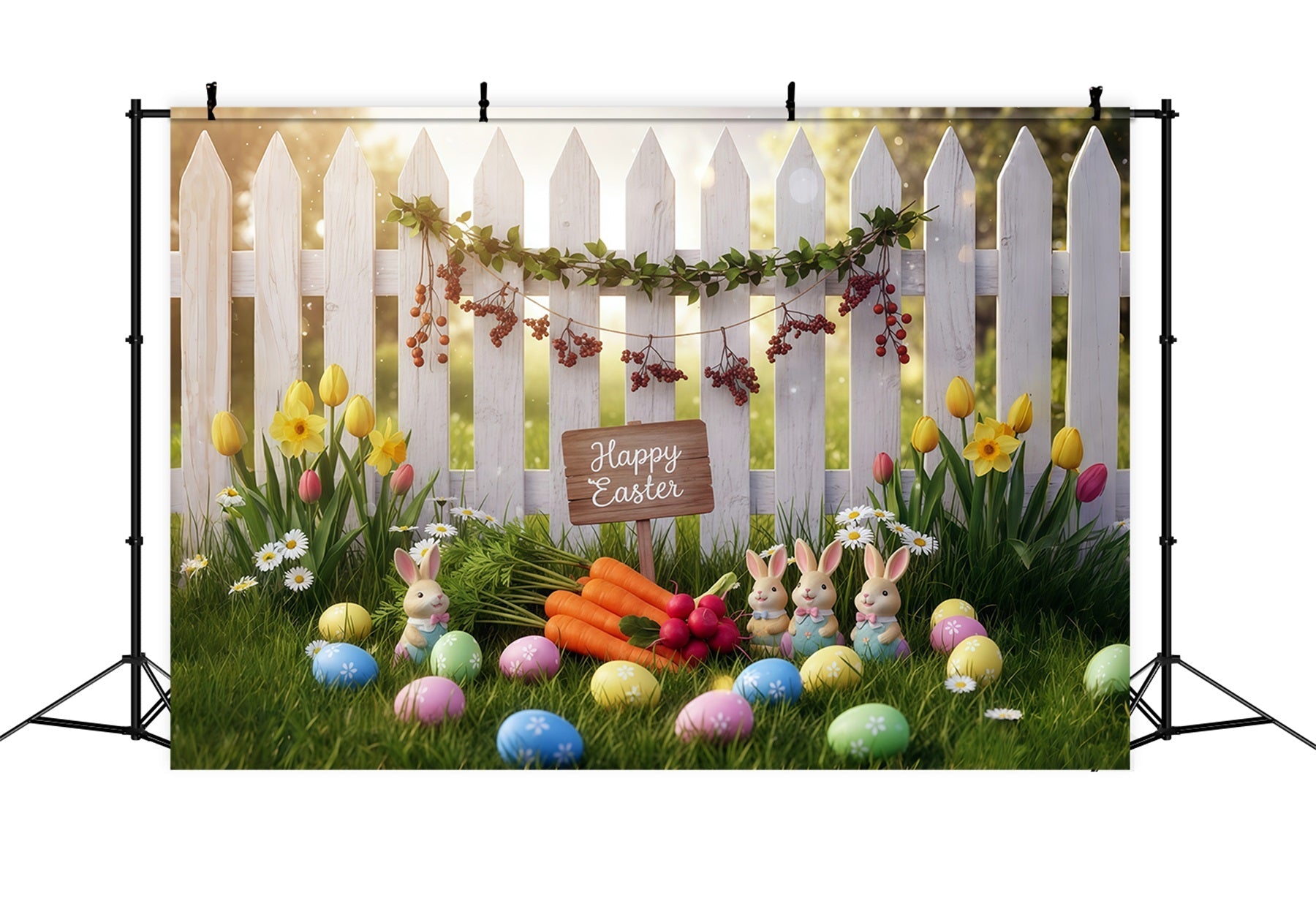 Toile de fond de Pâques Clôture Jardin Printanier Carottes CSH61-35