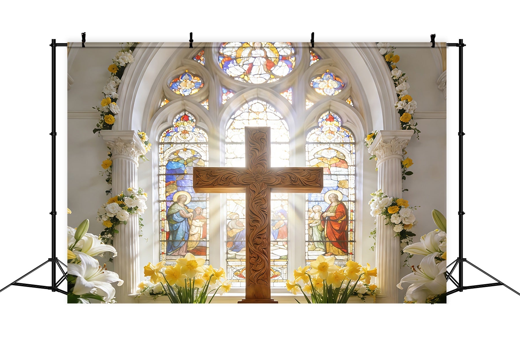 Fond de Pâques Croix Cathédrale Sacrée Vitrail CSH61-40