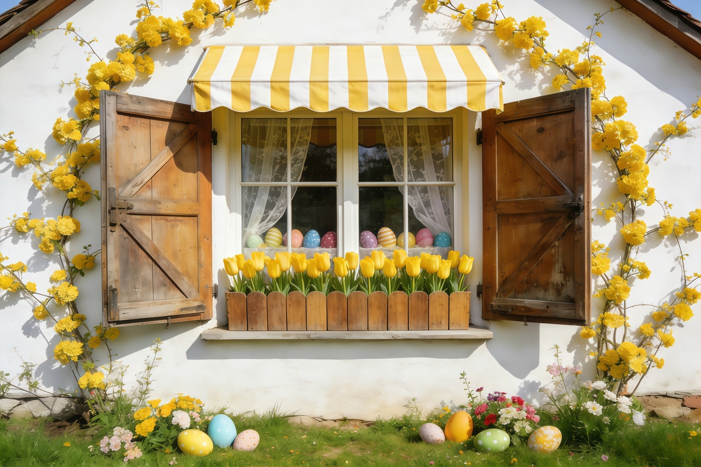 Fond Photo Pâques Fenêtre Cottage Store Jaune CSH61-41