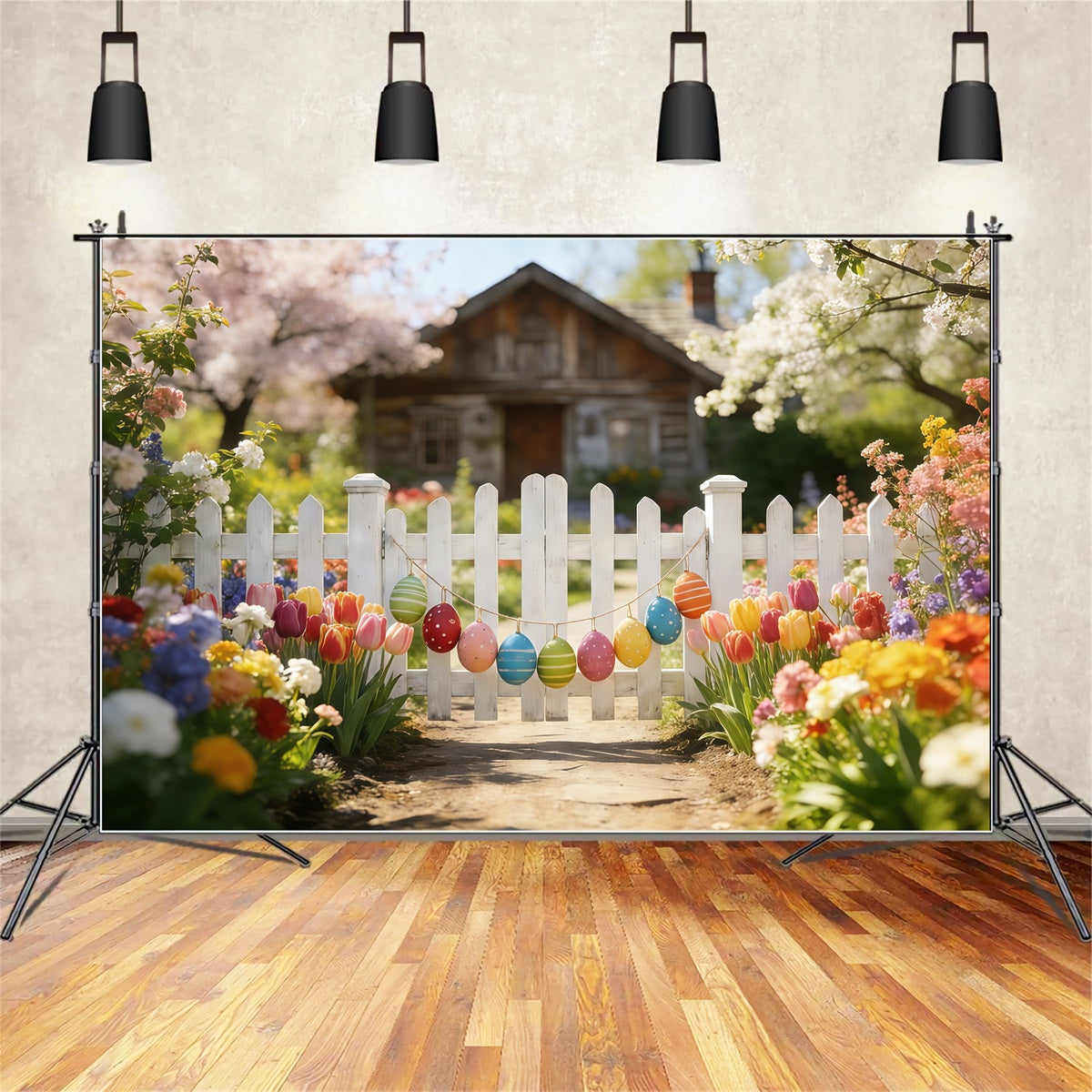 Toile de fond Pâques Chemin Clôture Jardin Printanier CSH61-42