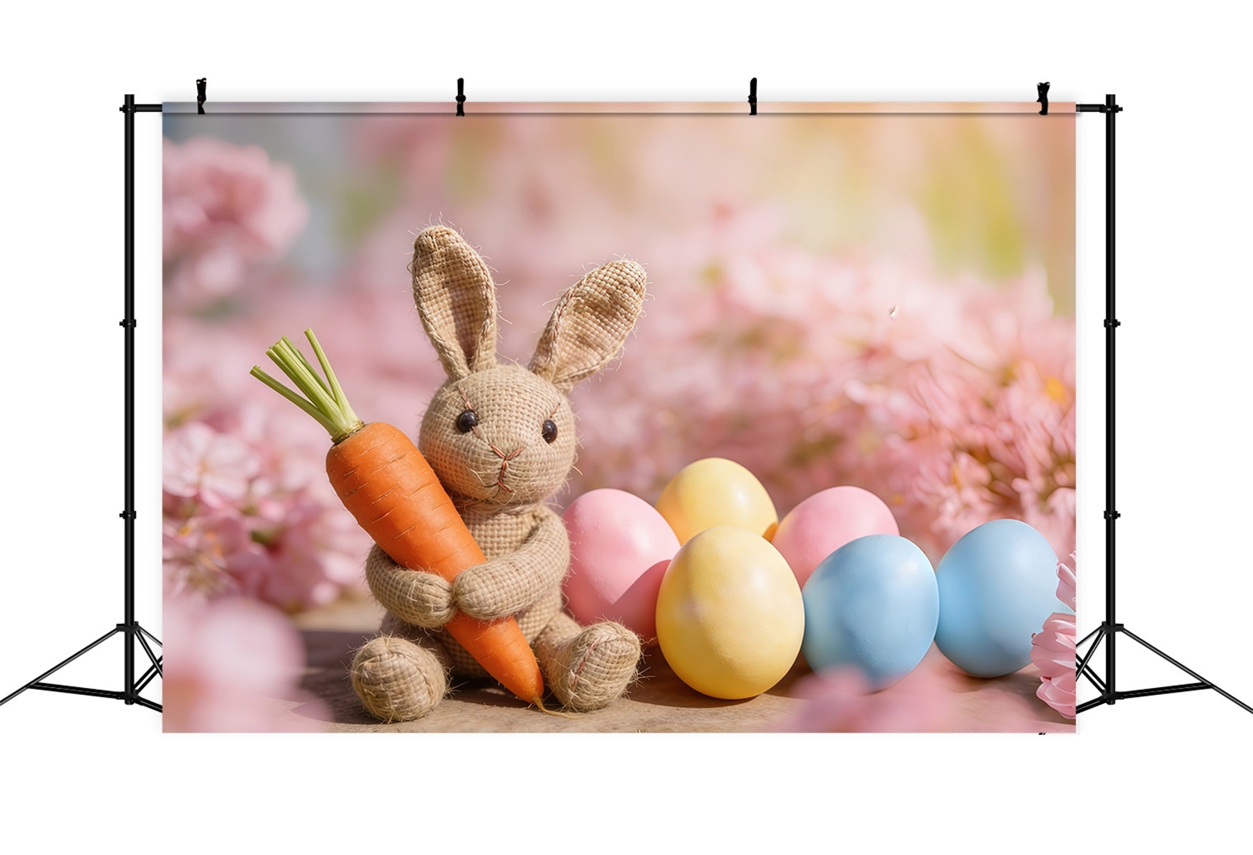 Fond Photo Pâques Lapin Toile De Jute Carottes Fleurs CSH61-45