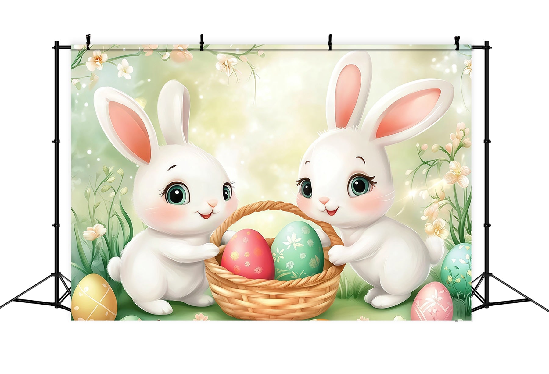 Toile de fond Pâques Lapin Panier Prairie Dessin Animé CSH61-50