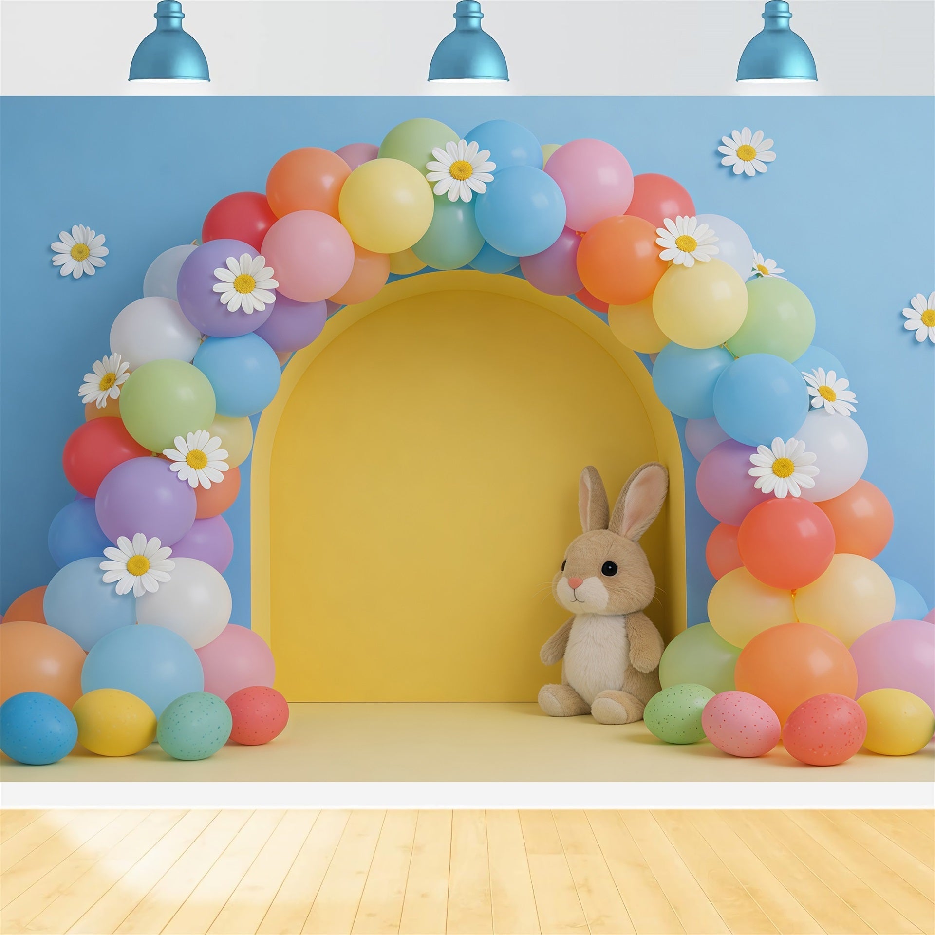 Fond Photo Pâques Guirlande Arche Marguerites Lapin CSH61-57