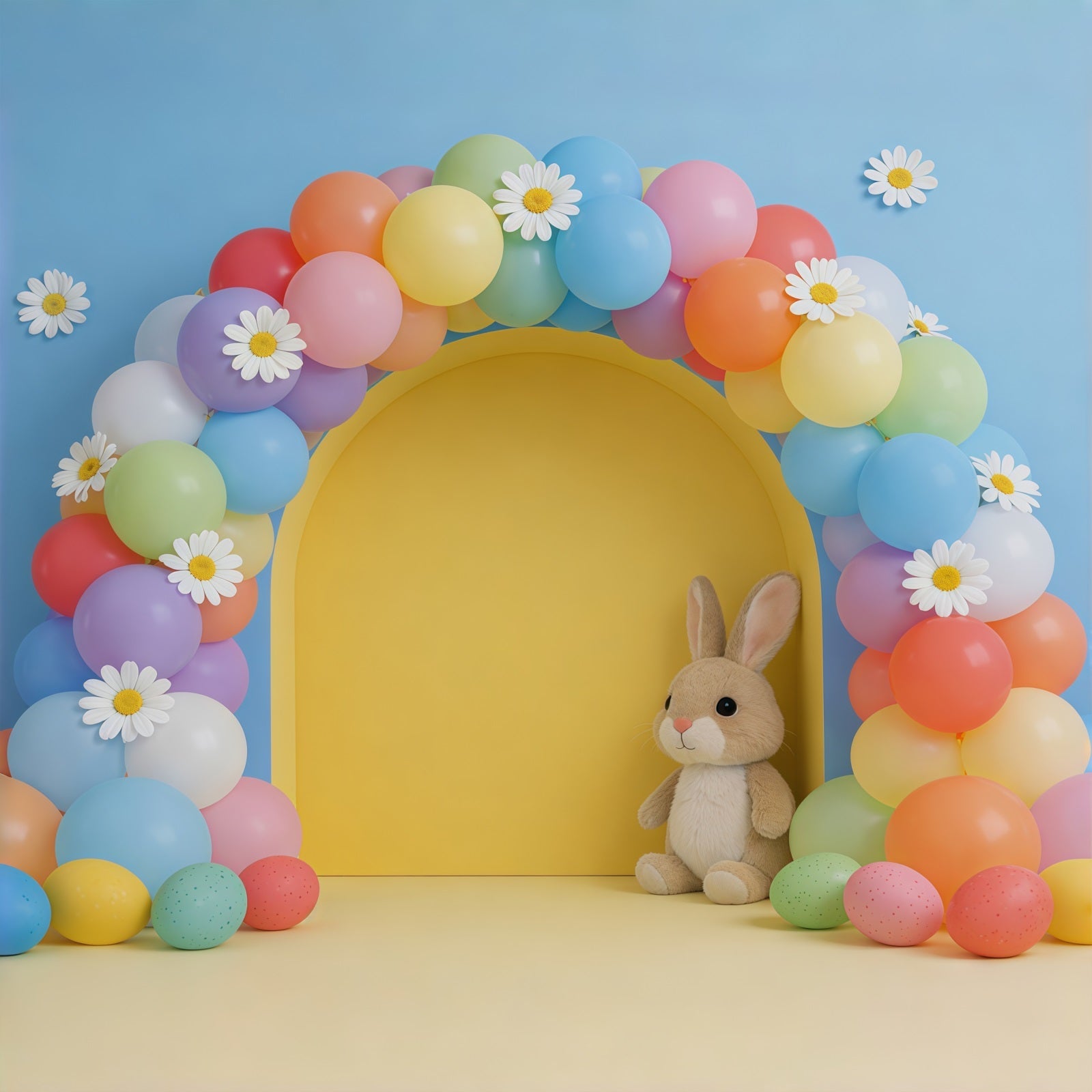 Fond Photo Pâques Guirlande Arche Marguerites Lapin CSH61-57