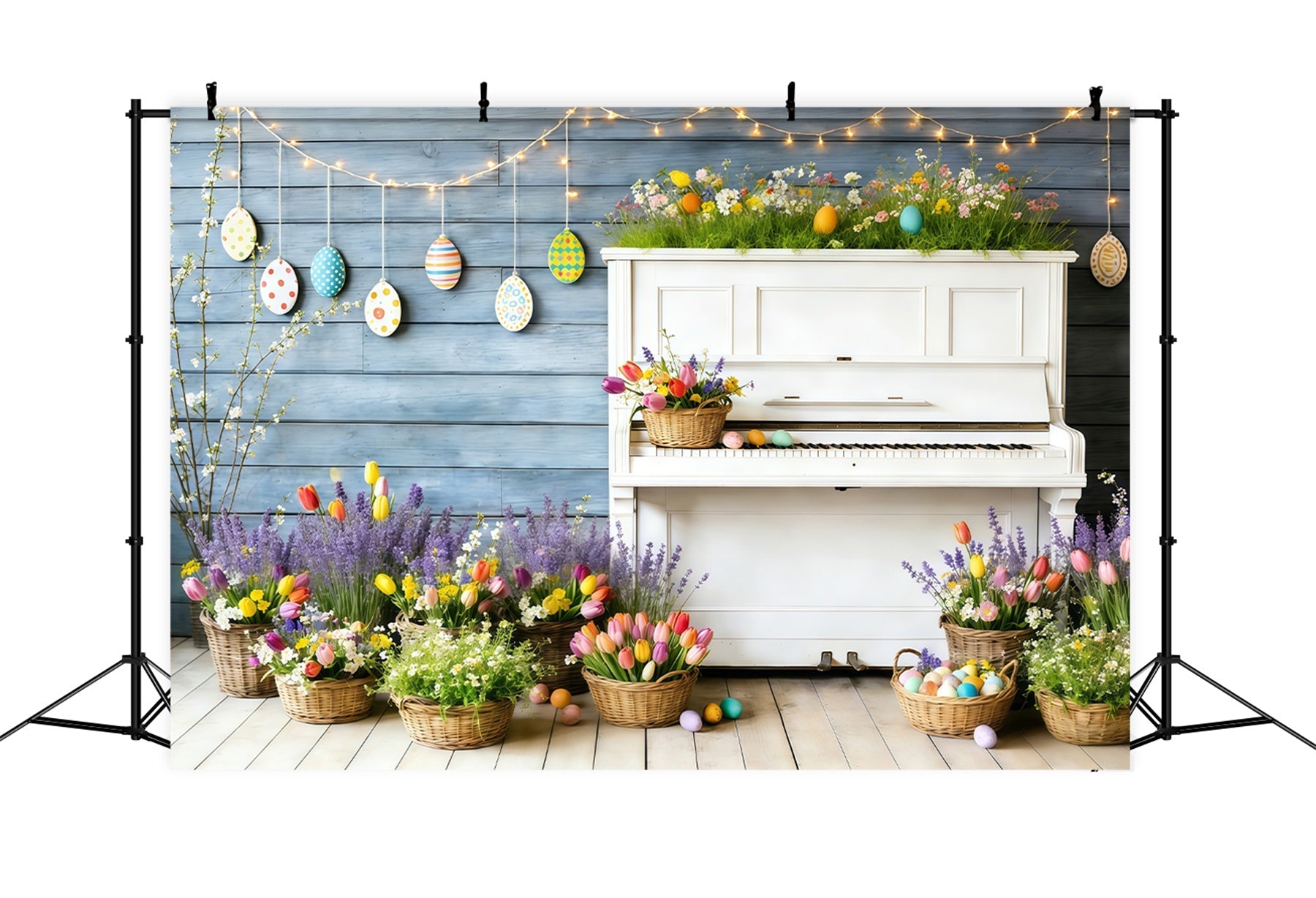 Toile de fond de Pâques Piano Jardin Fleurs Printanières CSH61-63