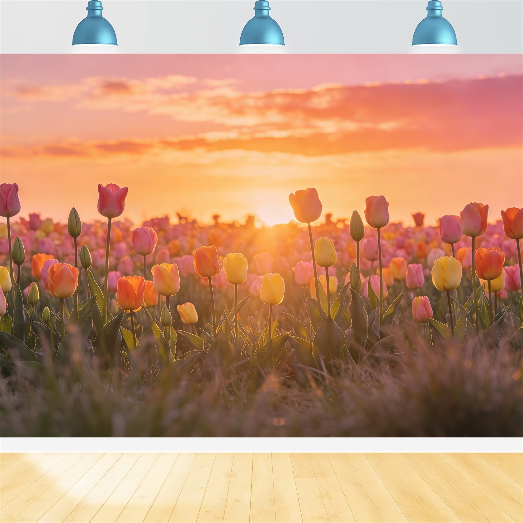 Fond de Pâques Prairie Florale Coucher De Soleil CSH61-64