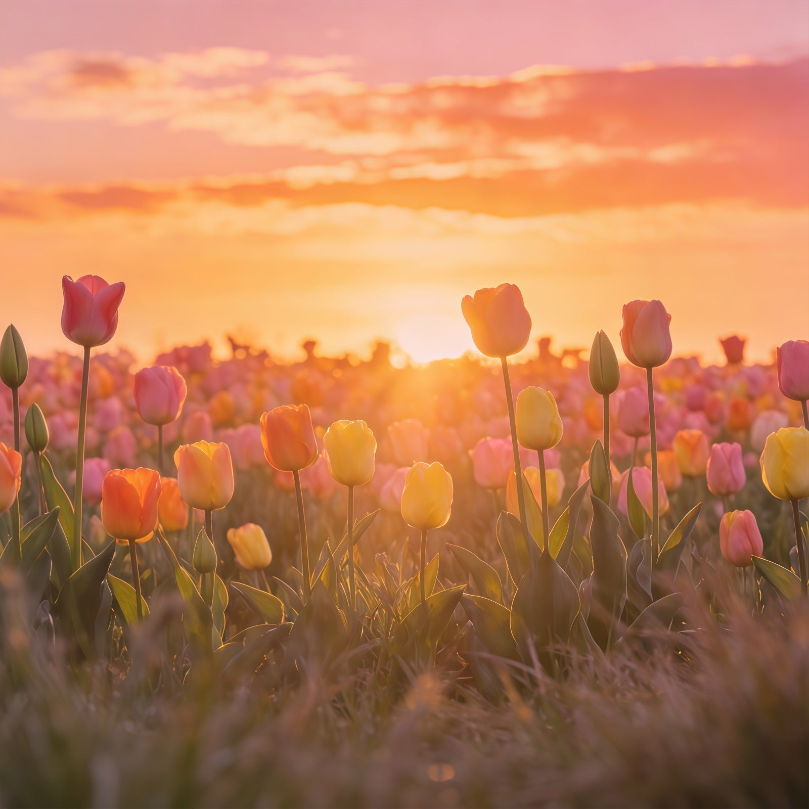Fond de Pâques Prairie Florale Coucher De Soleil CSH61-64