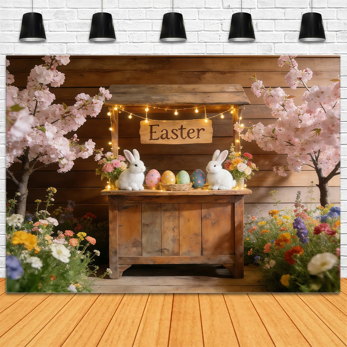 Fond Photo Pâques Stand Marché Lapin Fleurs CSH61-69