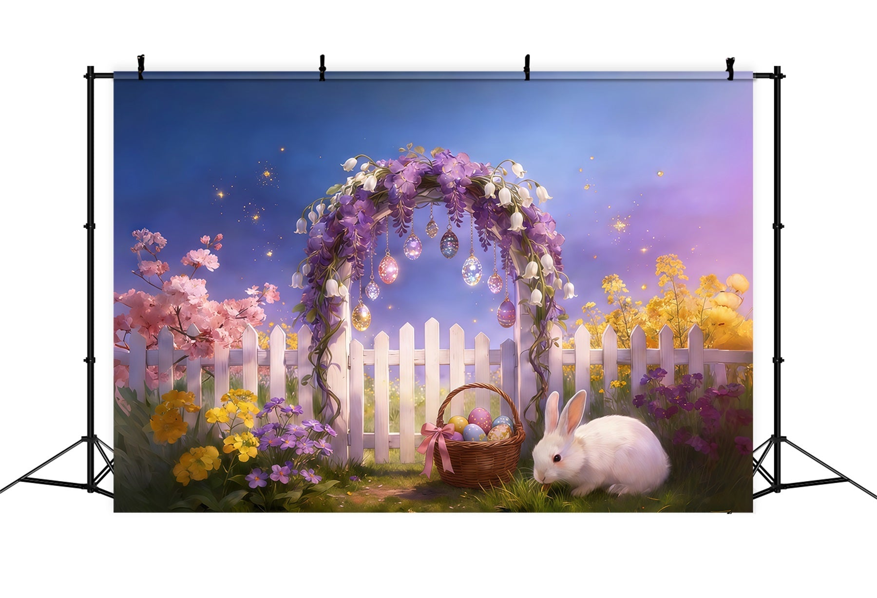 Fond de Pâques Arche Fleurs Clôture Œufs Suspendus Lapin CSH61-92