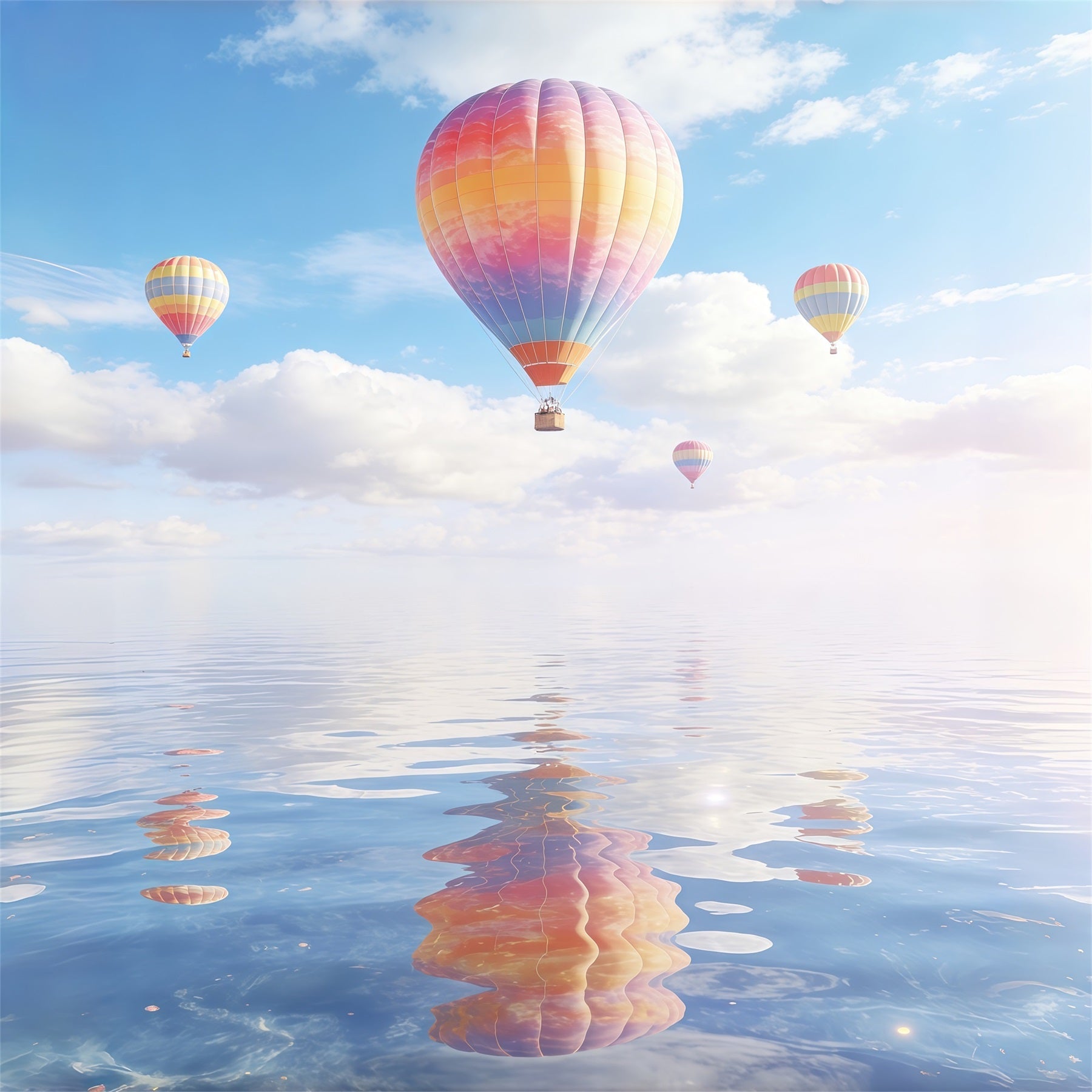 Toile de fond Nuages Ballons Pastel Reflet Eau CSH62-112