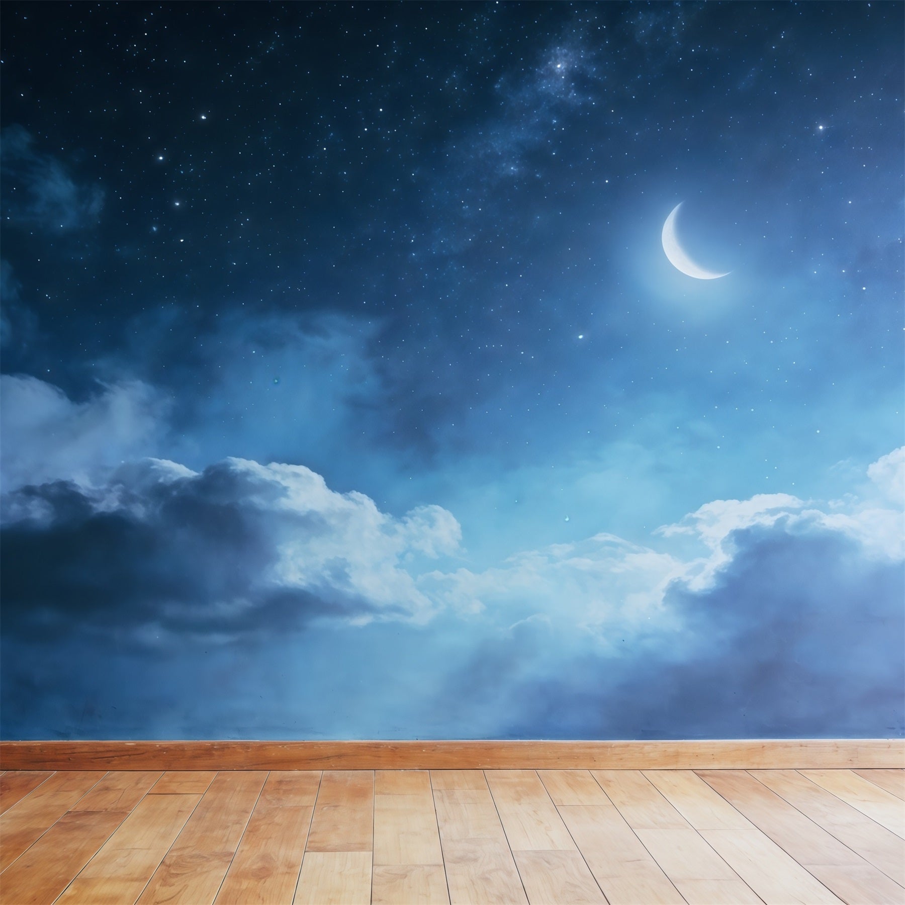 Toile de fond Nuages Lune Croissant Étoile Sol CSH62-114