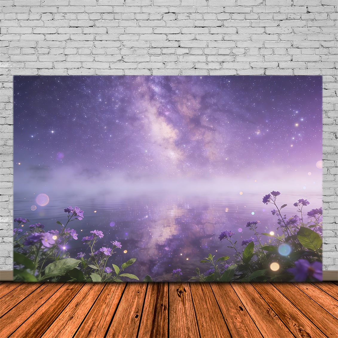 Toile de fond Ciel Galaxie Violette Bleue Fleurs Eau CSH62-122