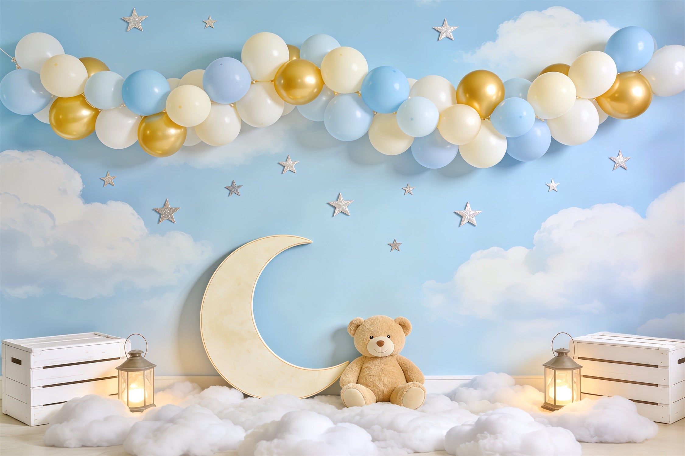 Toile de fond Ciel Arche Ballons Lune Ourson CSH62-140