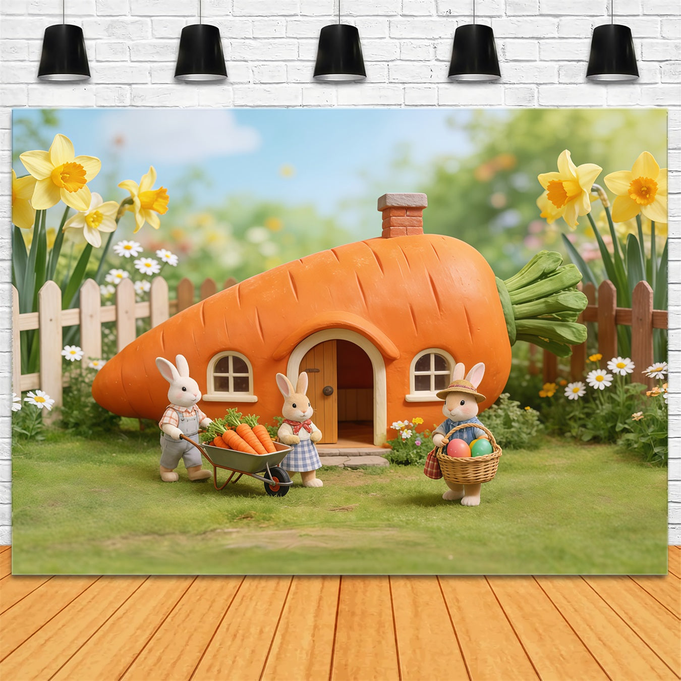 Toile de fond Photo Pâques Maison Carotte Famille Lapin CSH62-62