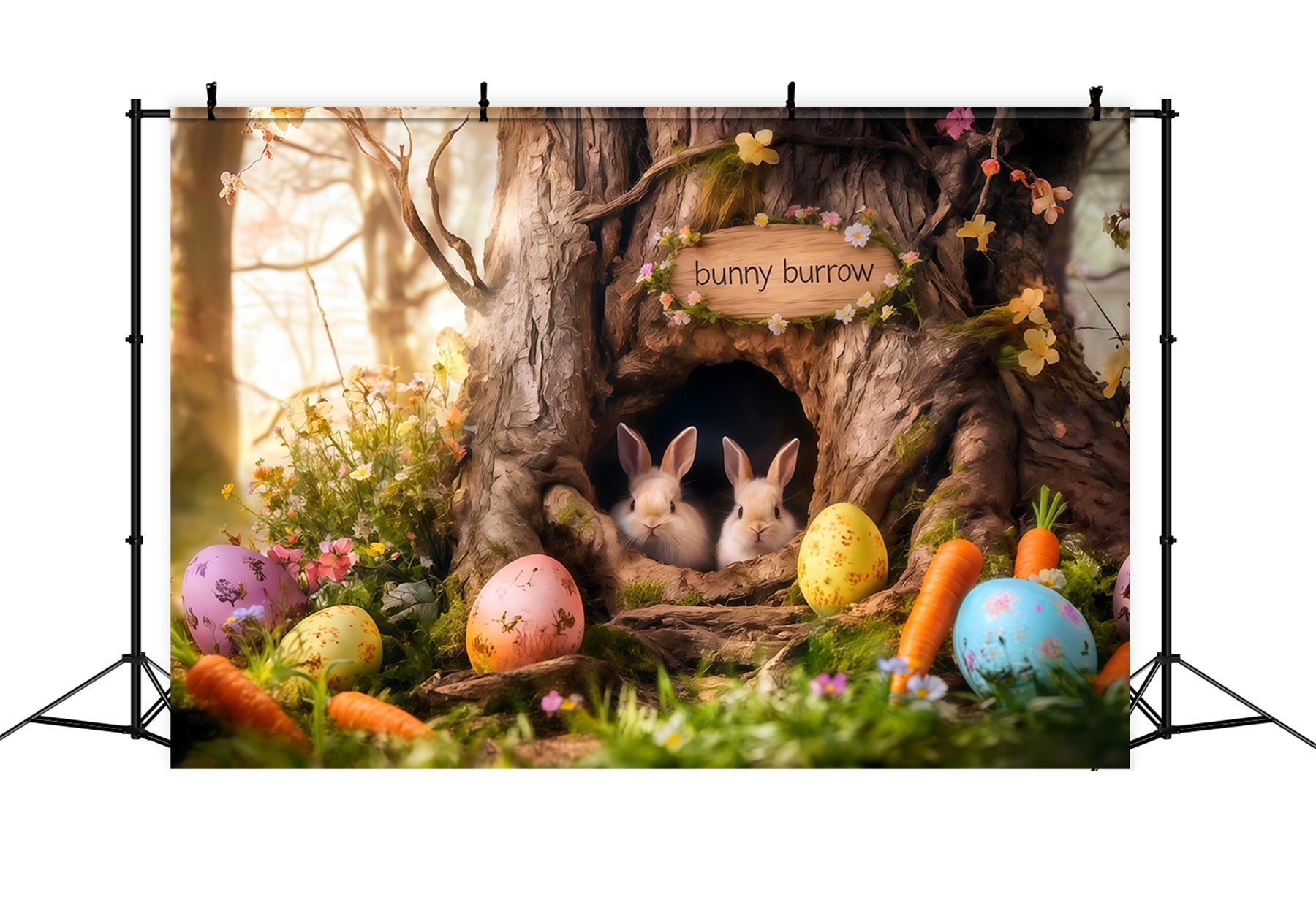 Fond Photo Pâques Trou D’Arbre Carottes Œufs CSH62-69