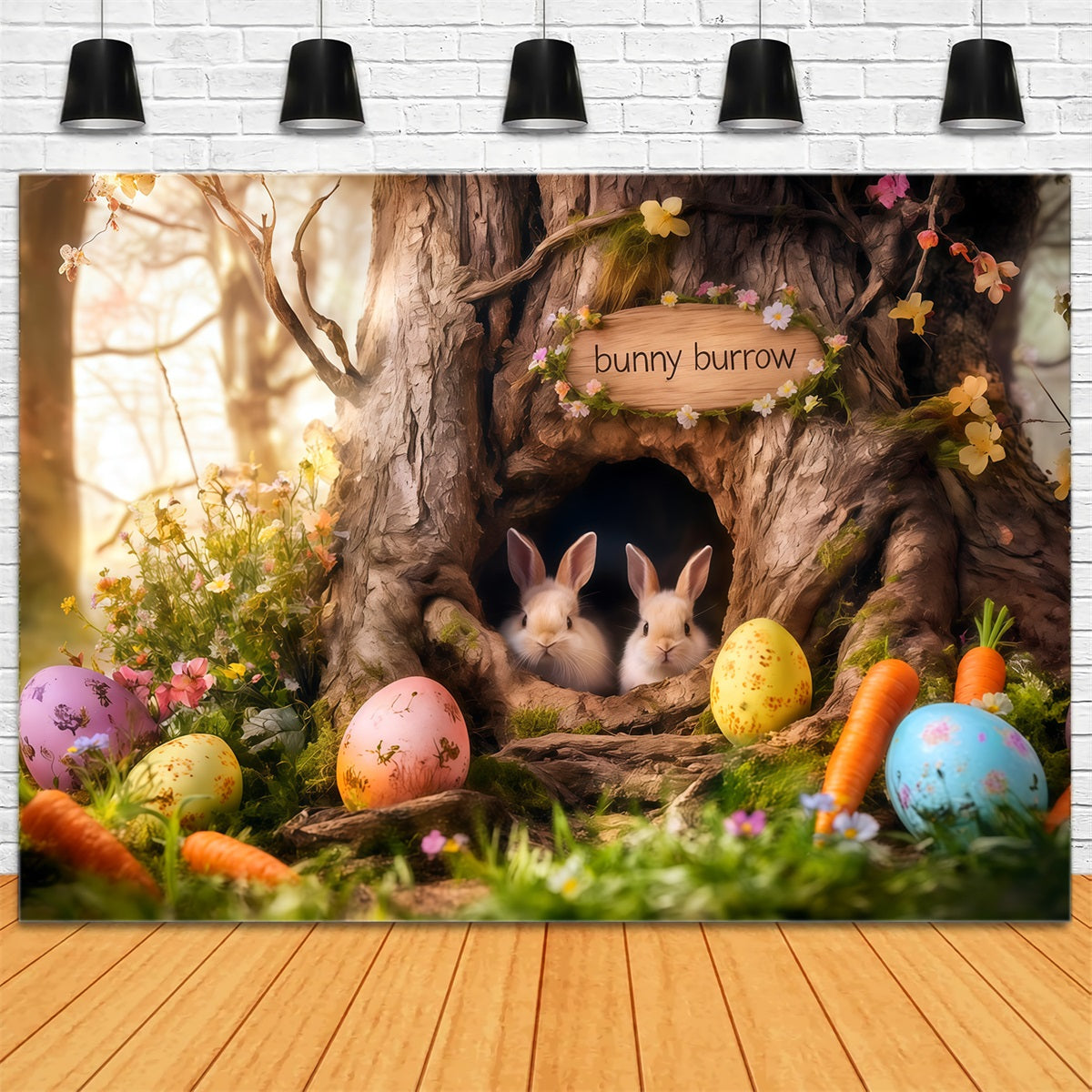 Fond Photo Pâques Trou D’Arbre Carottes Œufs CSH62-69