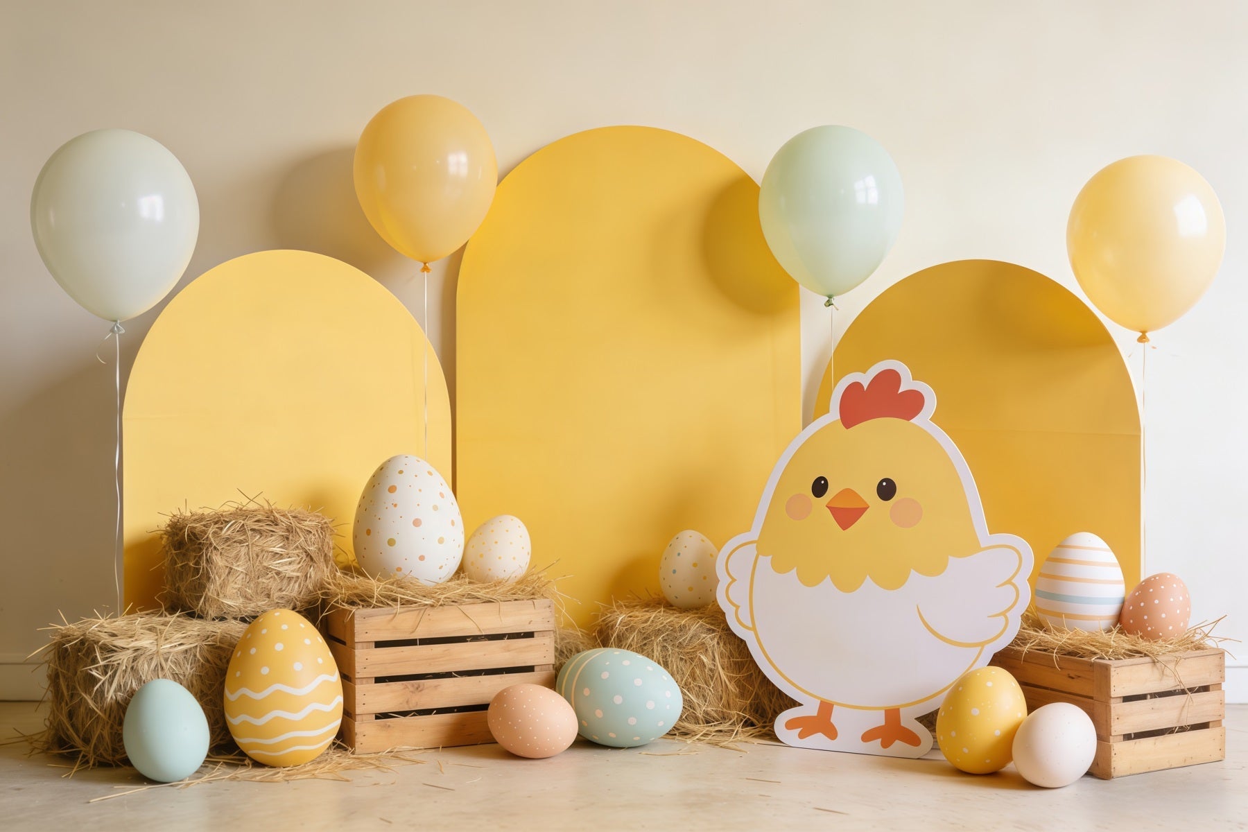 Fond Studio Pâques Œufs Foin Décor Ballons CSH62-75