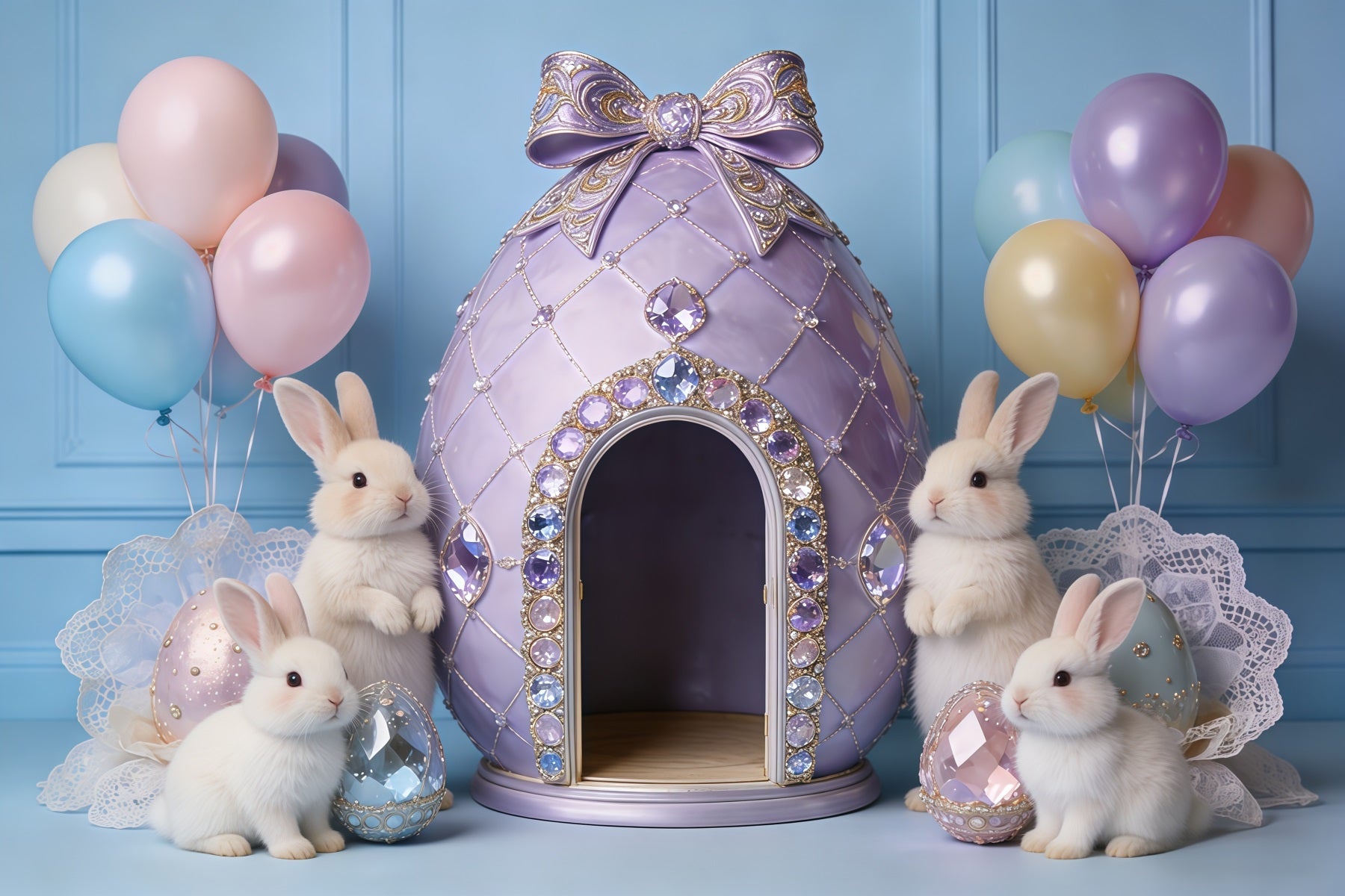 Fond Photo Pâques Maison Œuf Bijou Lapin CSH62-85