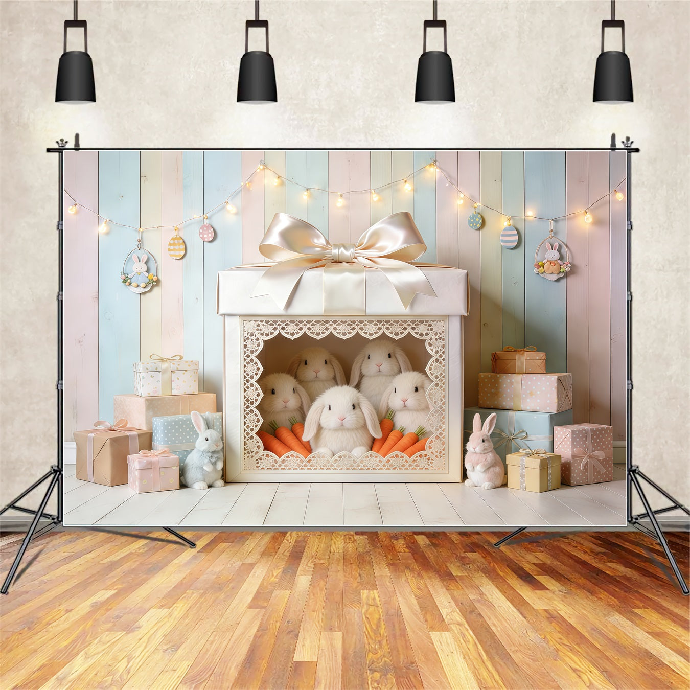 Toile de fond Photo Pâques Boîte Cadeau Lapin Carottes CSH62-90
