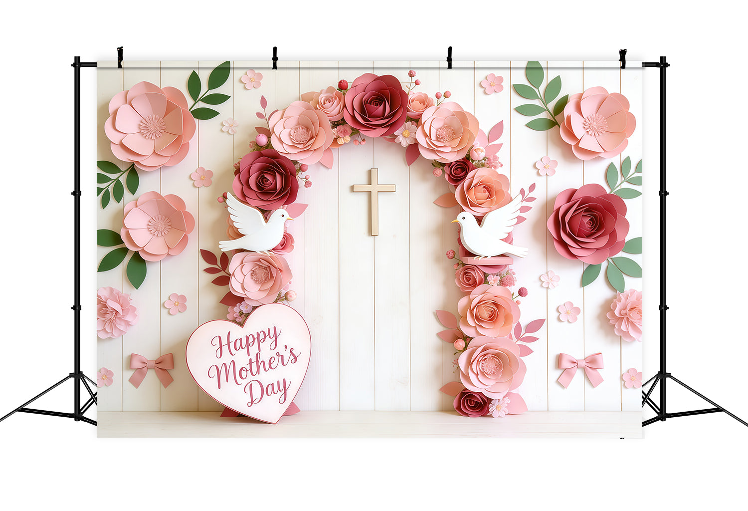Fond Église Fête des Mères Arche Croix Colombes et Roses en Papier CSH63-102