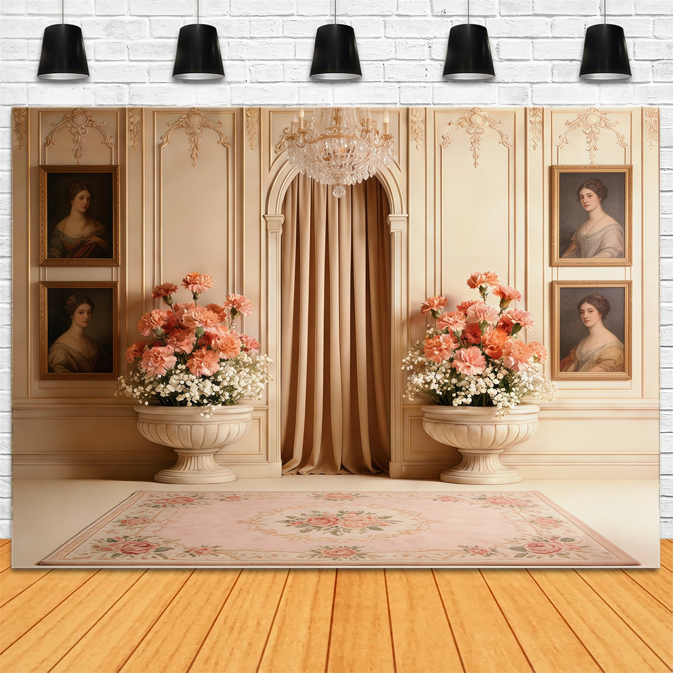 Fond Fête des Mères Œillets Salon Crème Vintage Floral CSH63-54