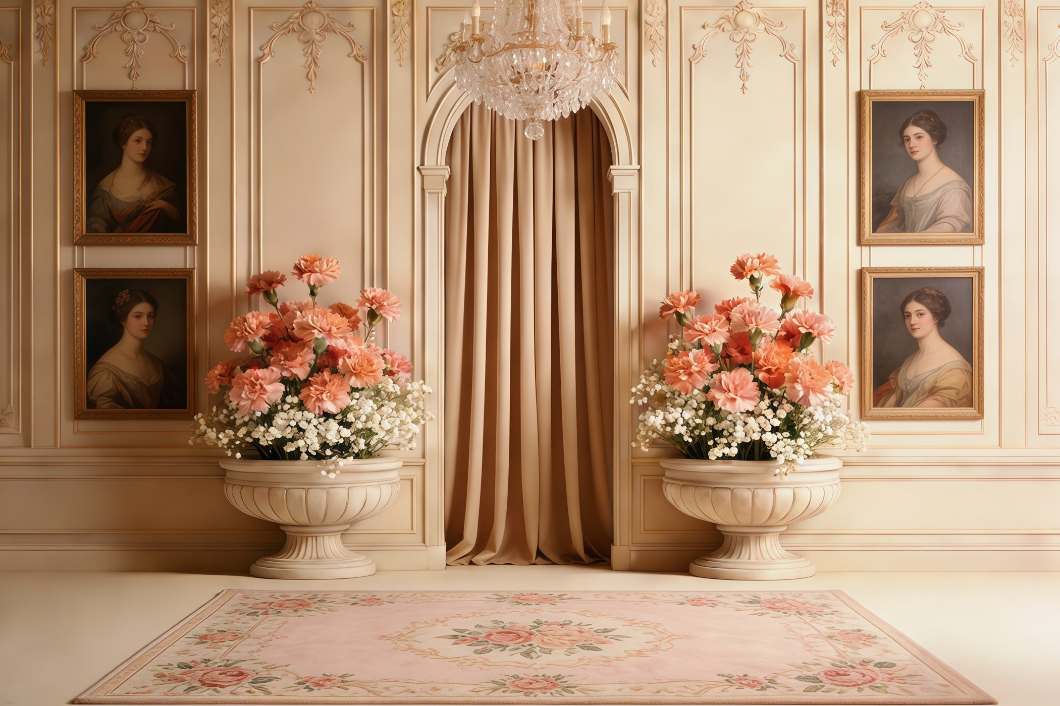 Fond Fête des Mères Œillets Salon Crème Vintage Floral CSH63-54