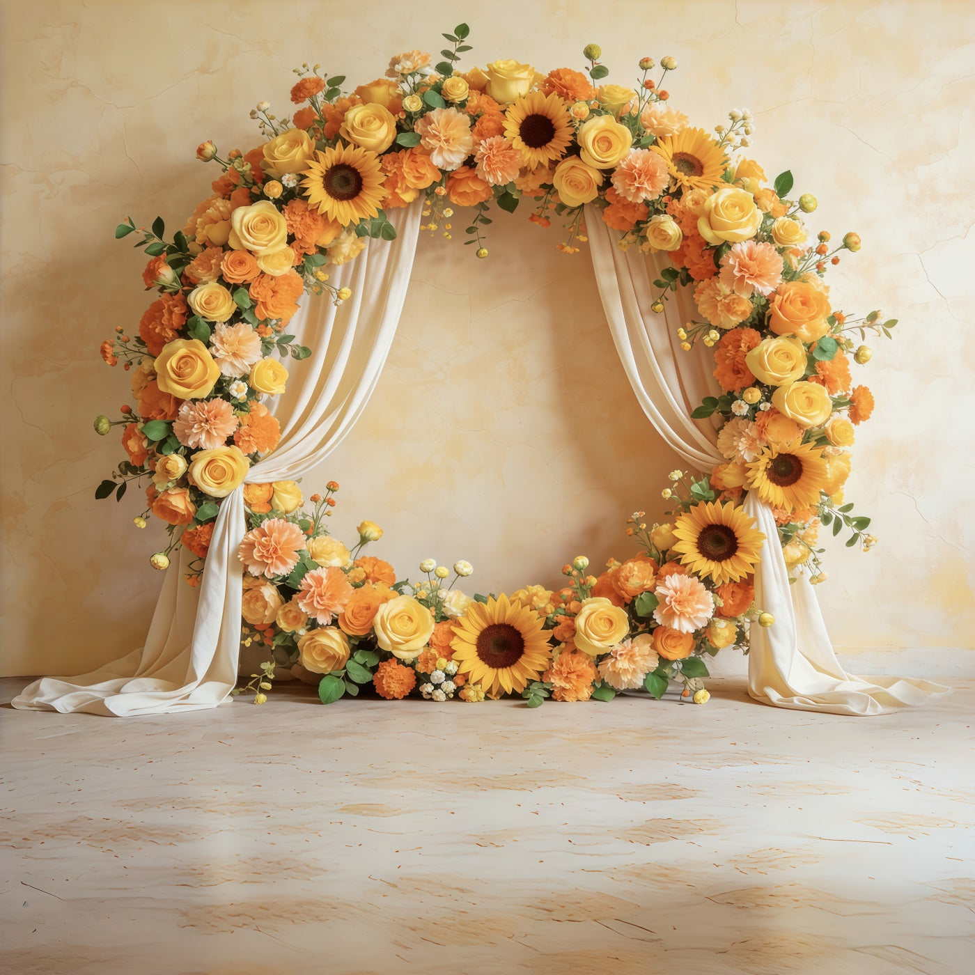 Fond Fête des Mères Couronne Florale Tournesol Rose Cadre Rond CSH63-57